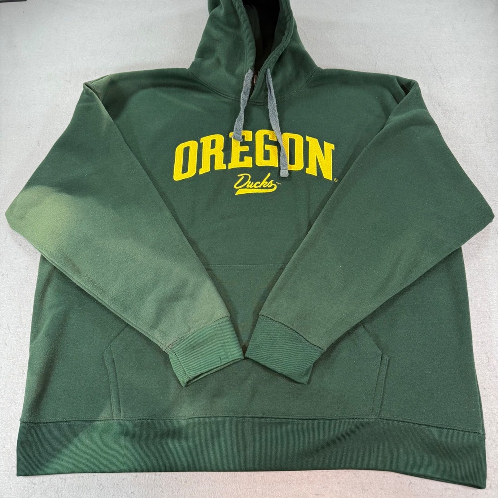 Oregon Ducks Embroidered Hoodie Mens Large Green Pullover Sweatshirt Sun‎ Bleach